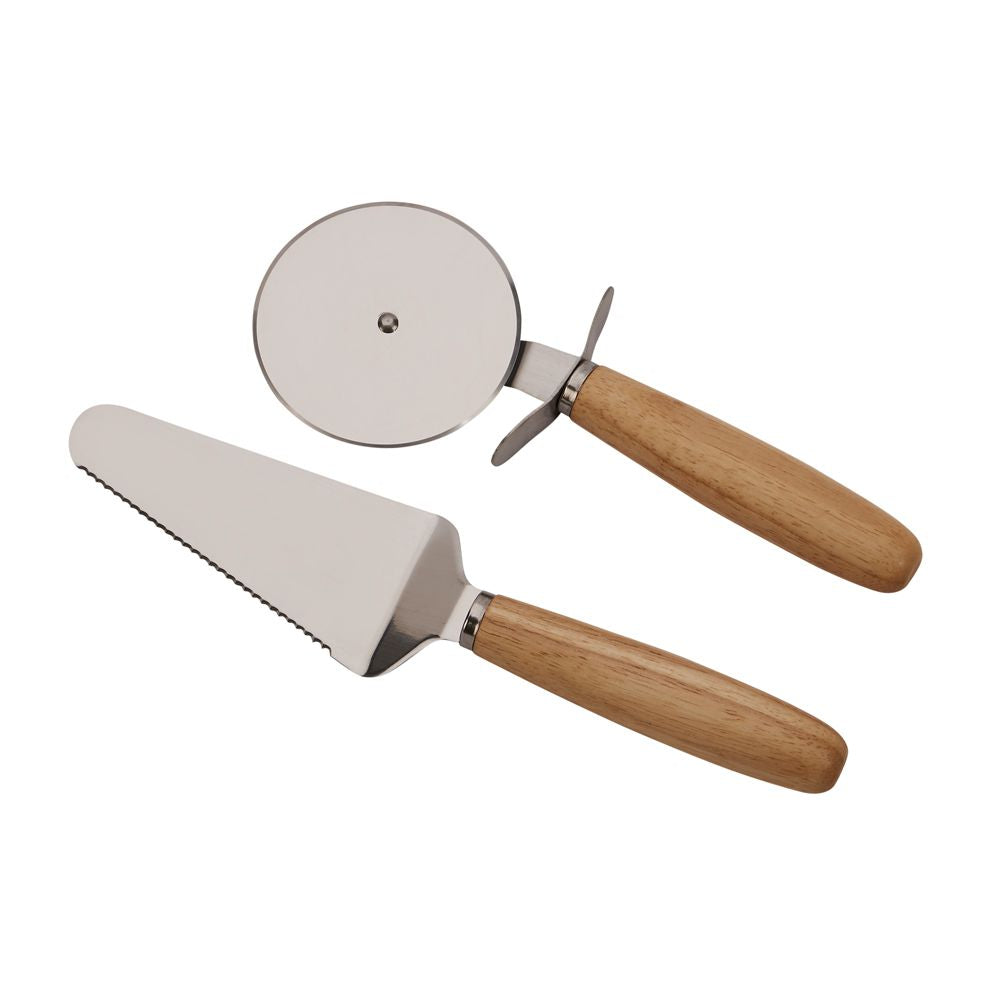 14" Wooden Pizza Board with Precision Cutting Wheel & Server