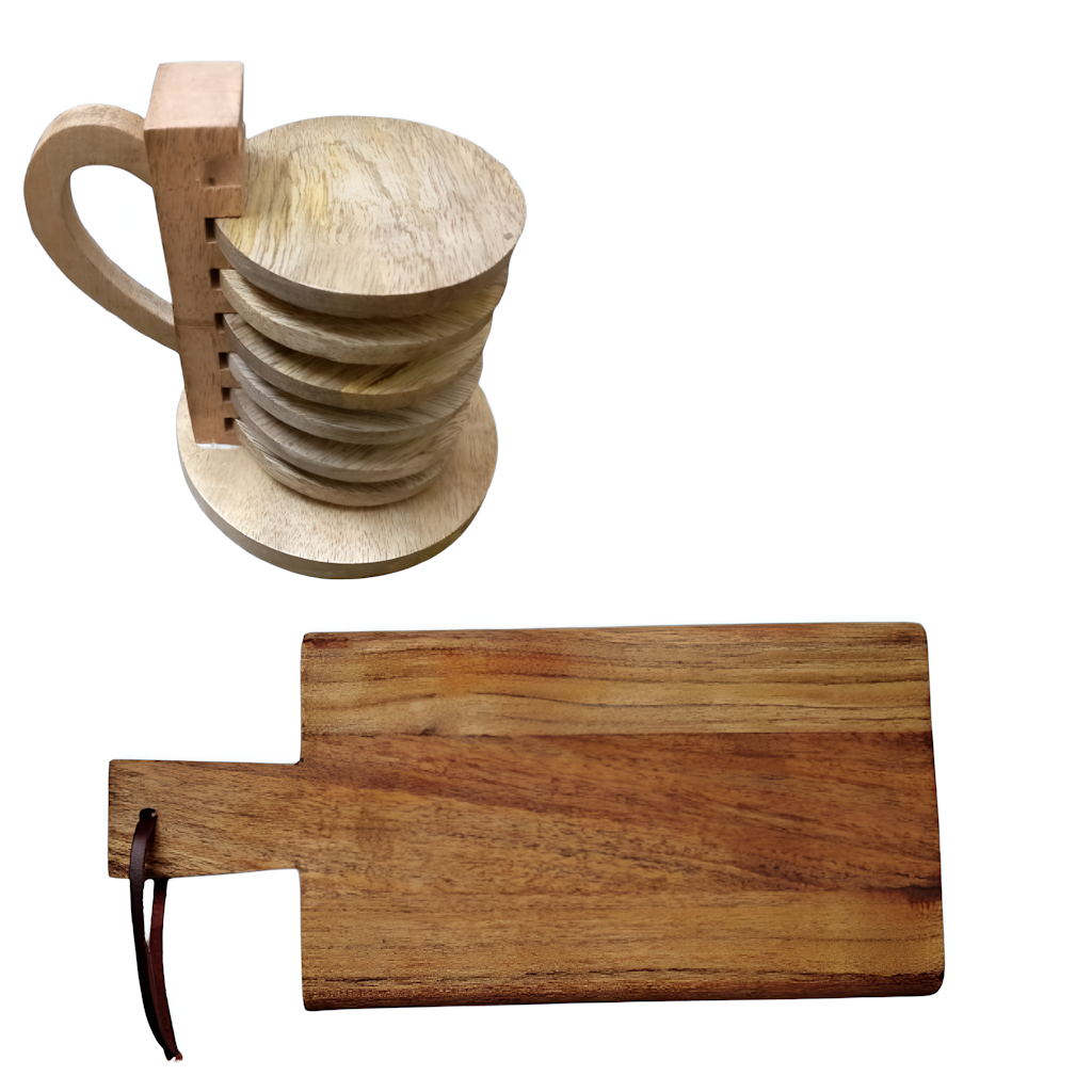 Handmade Wooden Drinks Coaster & Cutting Board Combo